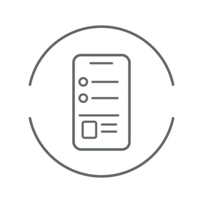 Line drawing of a smartphone interface displaying a list with checkboxes and an image icon inside a circle. Line drawing of a smartphone interface displaying a list with checkboxes and an image icon inside a circle.