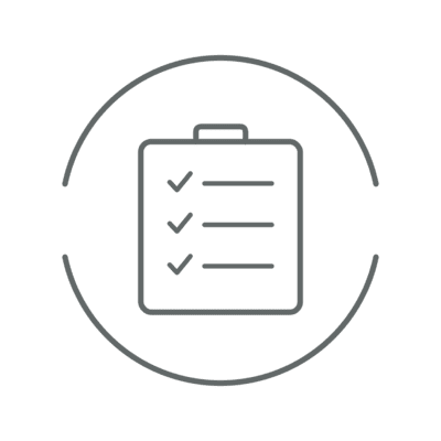 Icon of a clipboard with three checkmarks and corresponding lines, enclosed in a circle. Icon of a clipboard with three checkmarks and corresponding lines, enclosed in a circle.